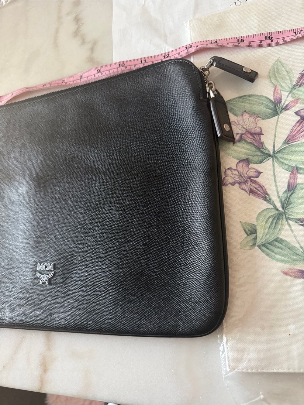 MCM Black Leather Laptop Sleeve with Silver Logo - Picture 2 of 9